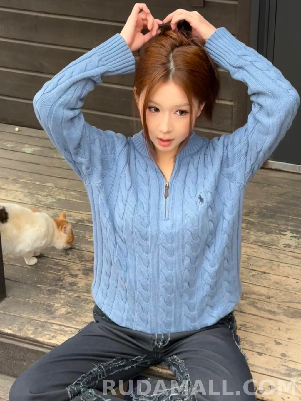 랄프로렌 랄프로렌 꽈배기 하프 집업 상세 이미지