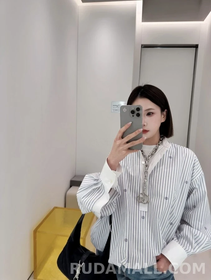 구찌 구찌 인터로킹 G 씬 핀스트라이프 코튼 셔츠 상세 이미지