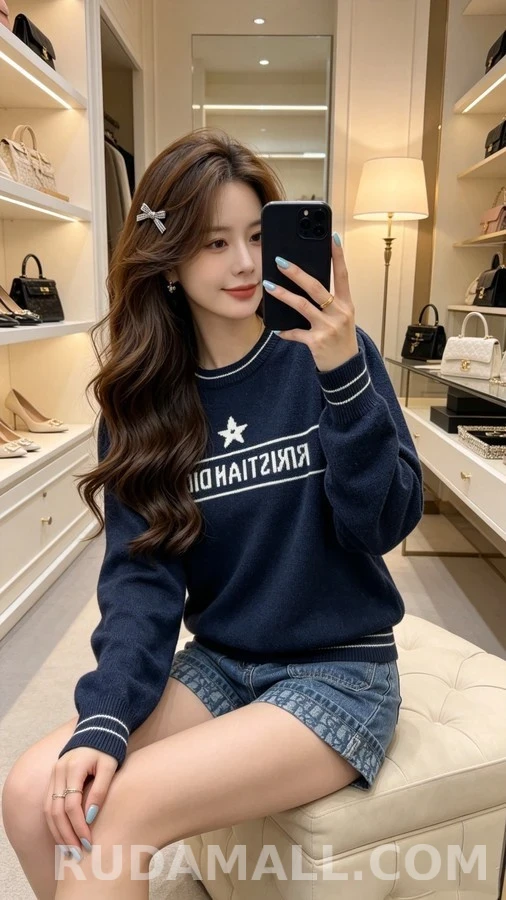 디올 디올 레터링 스타 라운드넥 니트 상세 이미지