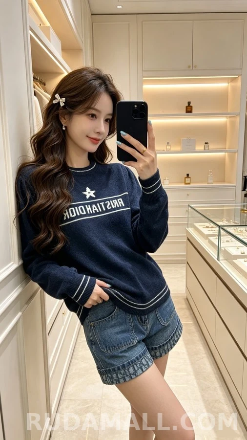 디올 디올 레터링 스타 라운드넥 니트 상세 이미지