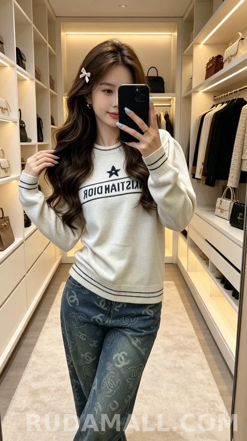 디올 디올 레터링 스타 로고 니트 상세 이미지