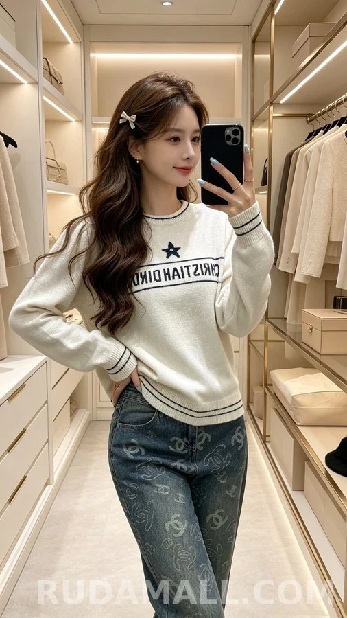 디올 디올 레터링 스타 로고 니트 상세 이미지