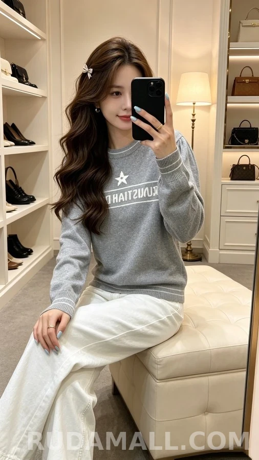 디올 디올 레터링 스타 로고 퍼프 슬리브 니트 상세 이미지