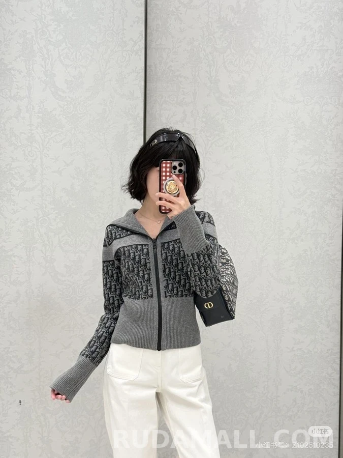 디올 디올 레터링 스트라이프 와이드 카라 집업 자켓 상세 이미지