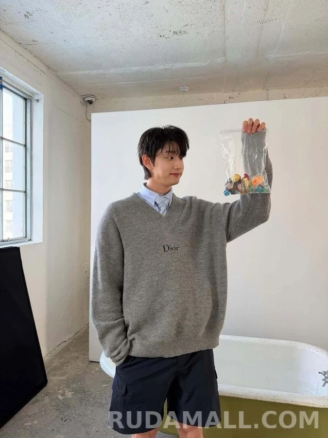 디올 디올 레터링 V넥 니트 상세 이미지