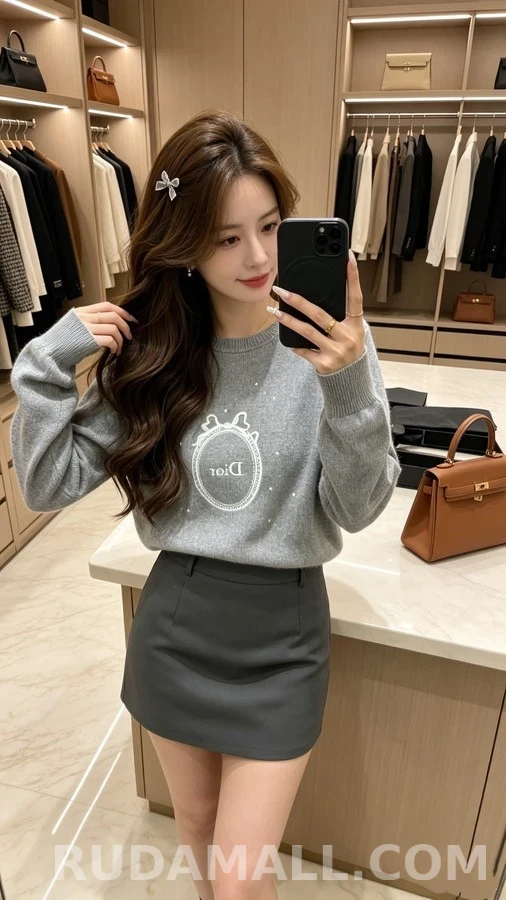 디올 디올 로고 보우 자수 니트 스웨터 상세 이미지