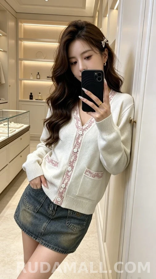 디올 디올 로고 자카드 V넥 가디건 상세 이미지