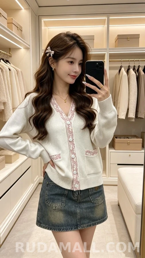 디올 디올 로고 자카드 V넥 가디건 상세 이미지