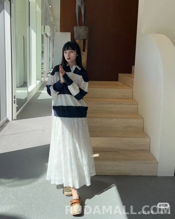 디올 디올 배색 스트라이프 자카드 폴로 니트 상세 이미지