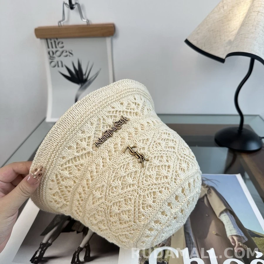 생로랑 세인트로랑 레이스 니트 버킷햇 아이보리 상세 이미지
