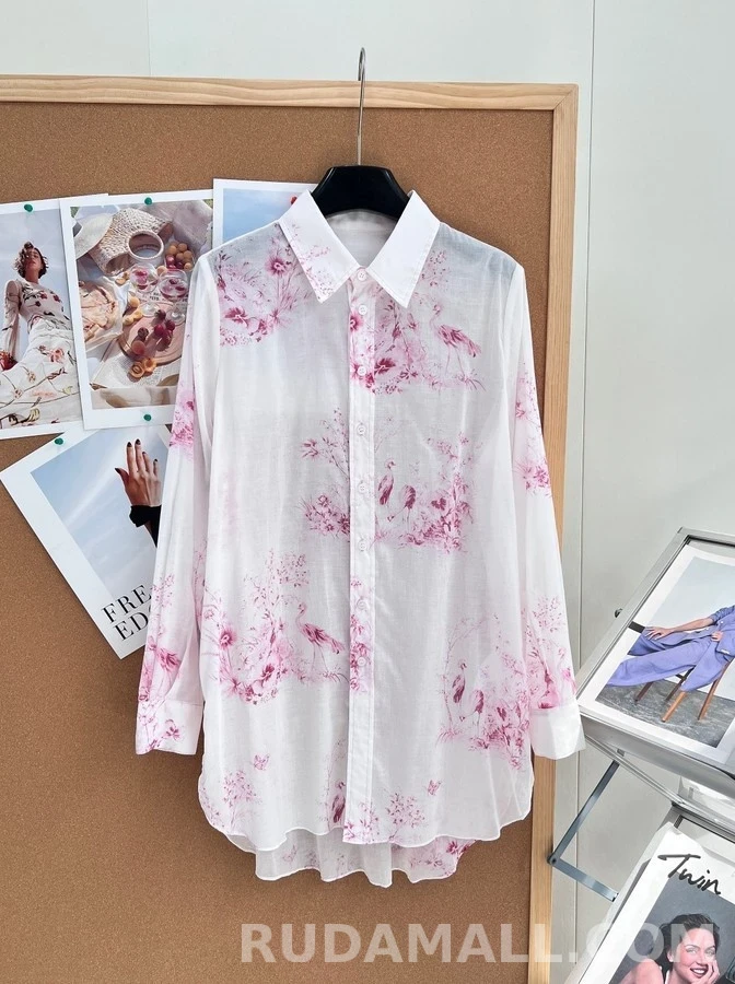 디올 디올 수묵화 플라워 버드 긴팔 티셔츠 상세 이미지