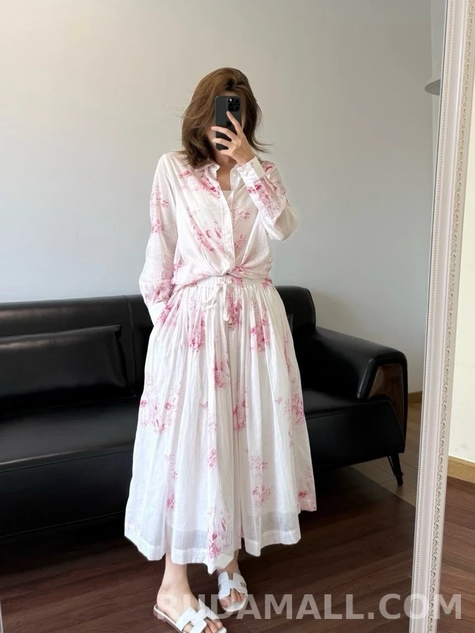 디올 디올 수묵화 플라워 버드 긴팔 티셔츠 상세 이미지