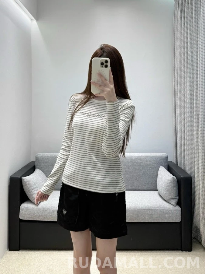 디올 디올 스트라이프 자수 긴팔 티셔츠 상세 이미지