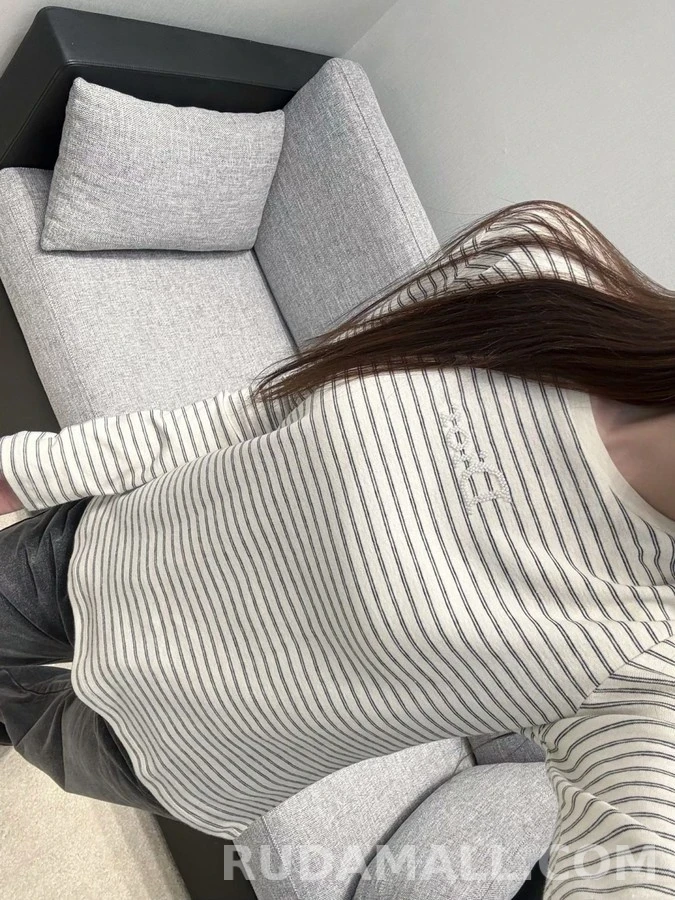 디올 디올 스트라이프 자수 긴팔 티셔츠 상세 이미지
