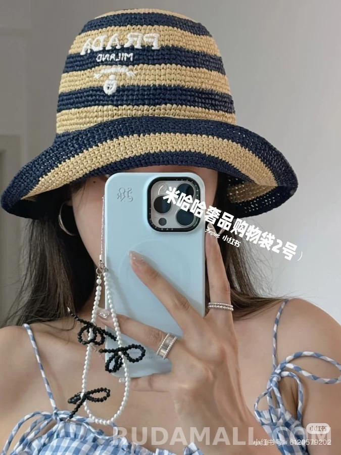 프라다 프라다 라피아 스트라이프 버킷햇 상세 이미지
