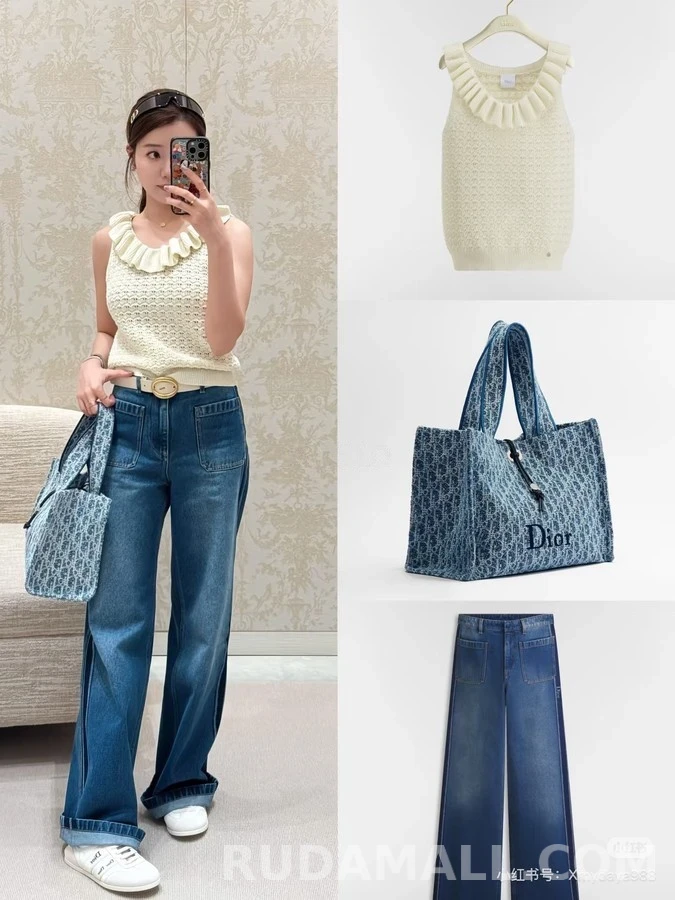 디올 디올 와이드핏 사이드 스트라이프 데님 팬츠 상세 이미지