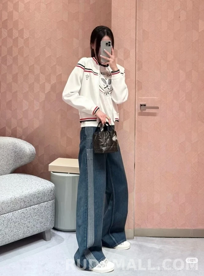 디올 디올 측면 스트라이프 와이드 데님 팬츠 상세 이미지