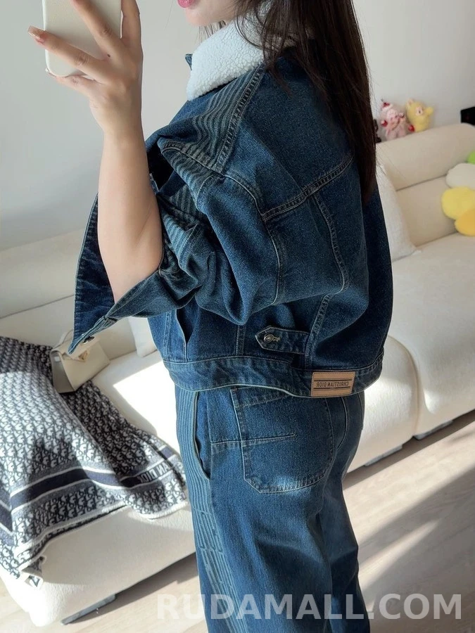 디올 디올 탈부착 퍼 칼라 데님 자켓 상세 이미지