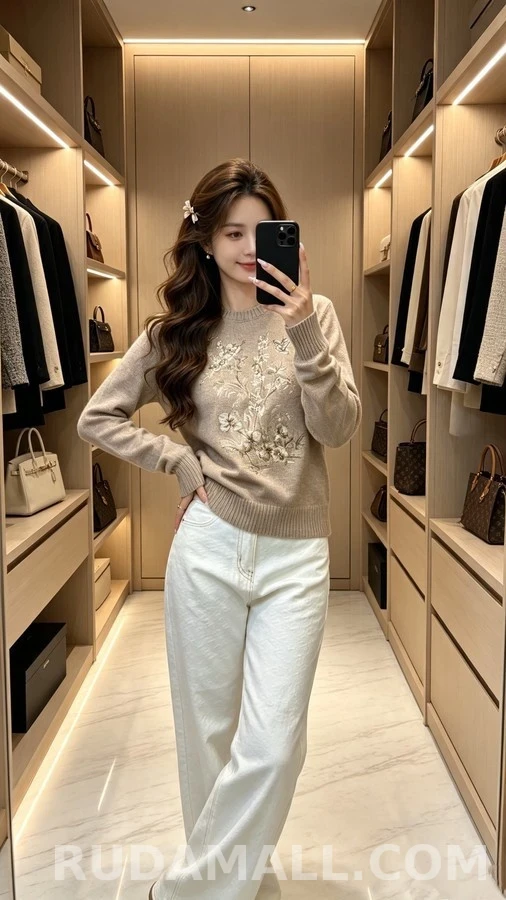 디올 디올 플라워 나비 자수 라운드넥 니트 상세 이미지