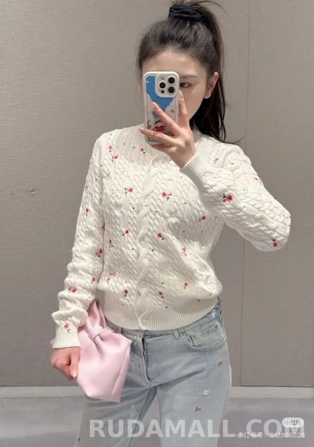 디올 디올 플라워 자수 꽈배기 가디건 상세 이미지