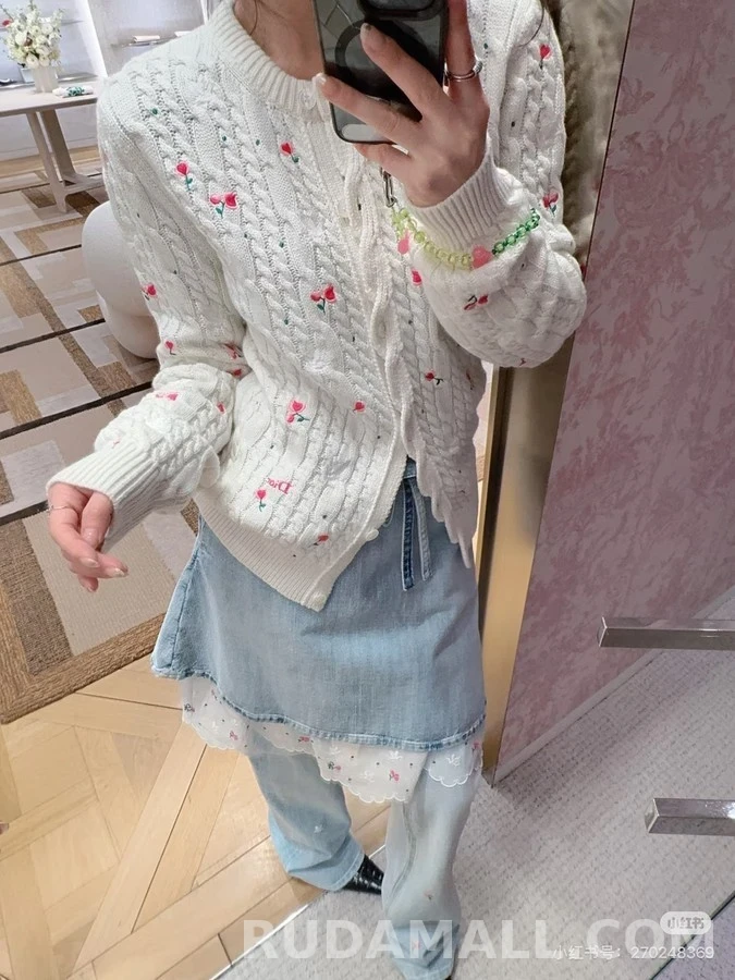 디올 디올 플라워 자수 꽈배기 가디건 상세 이미지