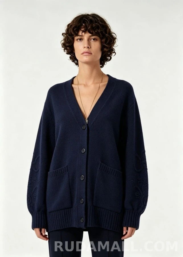 로로피아나 로로피아나 입체 플라워 자수 브이넥 가디건 상세 이미지
