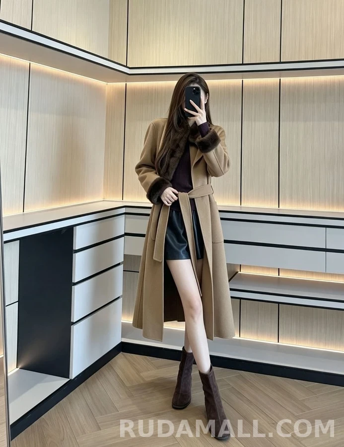 로로피아나 로로피아나 캐시미어 밍크 퍼 벨티드 코트 상세 이미지