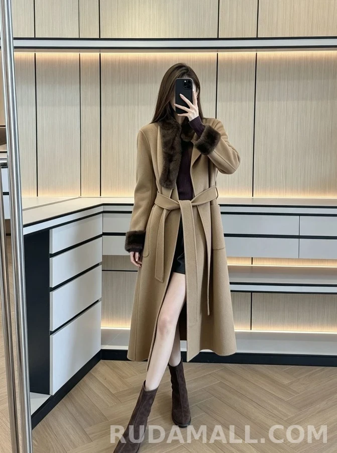 로로피아나 로로피아나 캐시미어 밍크 퍼 벨티드 코트 상세 이미지