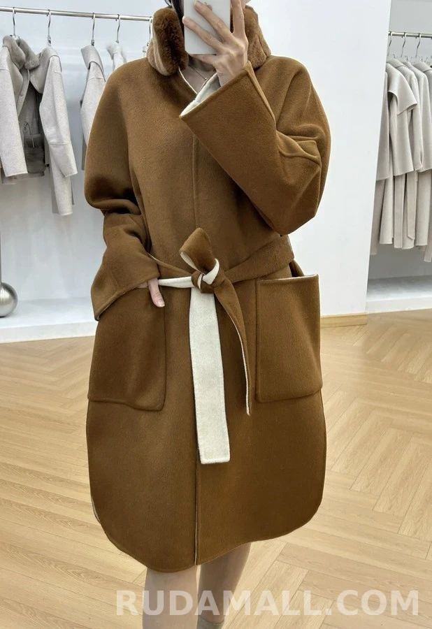 로로피아나 로로피아나 투톤 퍼 카라멜 코트 상세 이미지