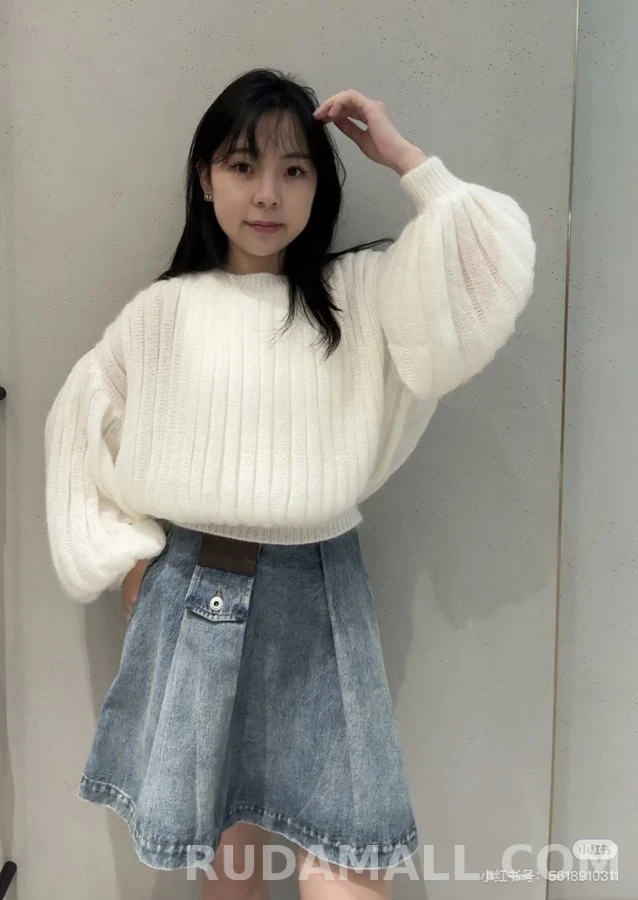 로에베 로에베 더블 압축 플리츠 데님 스커트 상세 이미지
