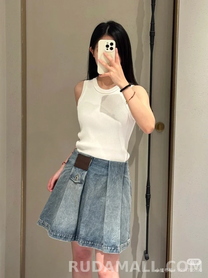 로에베 로에베 더블 압축 플리츠 데님 스커트 상세 이미지