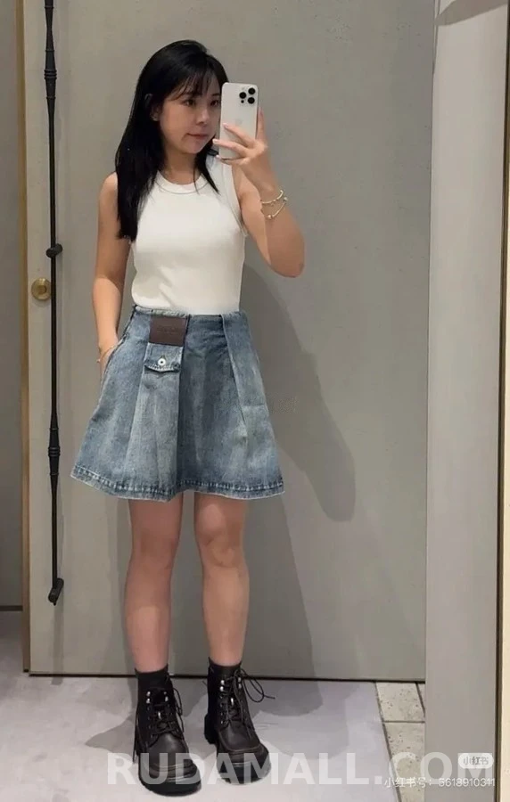 로에베 로에베 더블 압축 플리츠 데님 스커트 상세 이미지