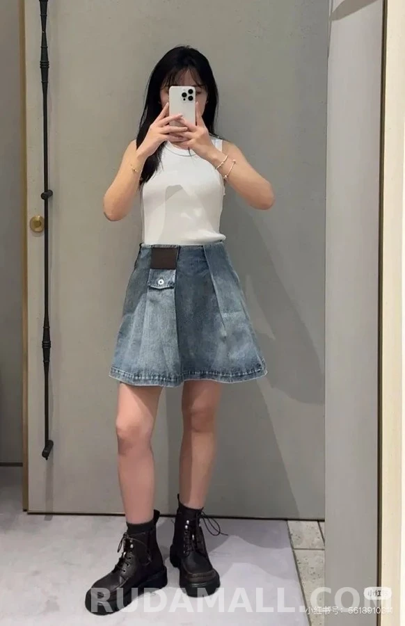 로에베 로에베 더블 압축 플리츠 데님 스커트 상세 이미지