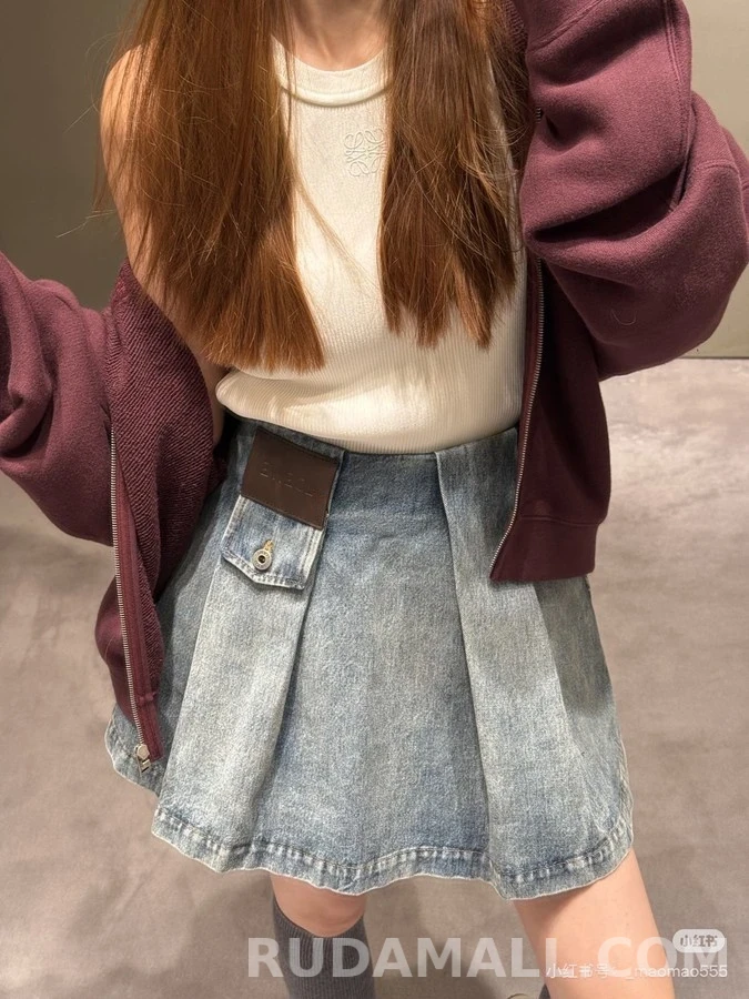 로에베 로에베 더블 압축 플리츠 데님 스커트 상세 이미지