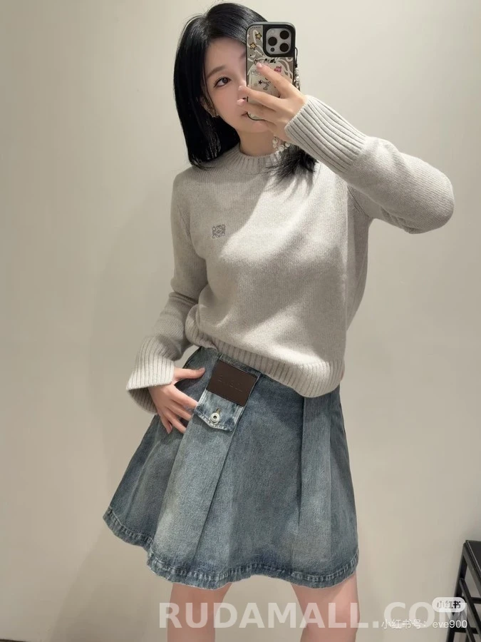 로에베 로에베 더블 압축 플리츠 데님 스커트 상세 이미지