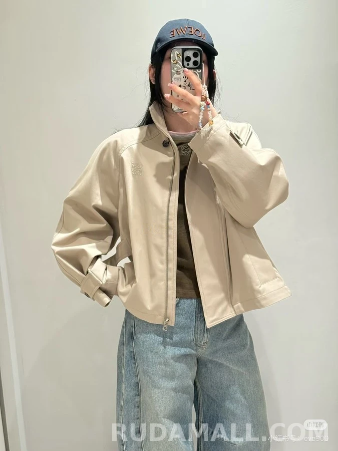 로에베 로에베 베이지 가죽 트리밍 케이프 쇼트 트렌치 상세 이미지