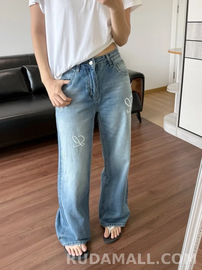 로에베 로에베 워싱 로고 자수 와이드 데님 팬츠 상세 이미지
