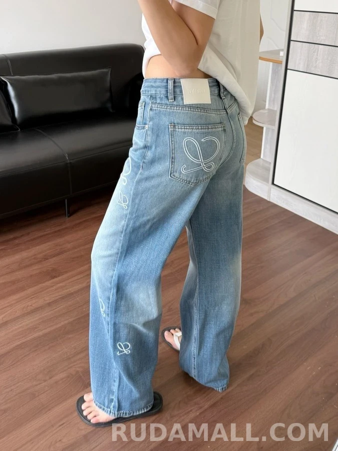 로에베 로에베 워싱 로고 자수 와이드 데님 팬츠 상세 이미지