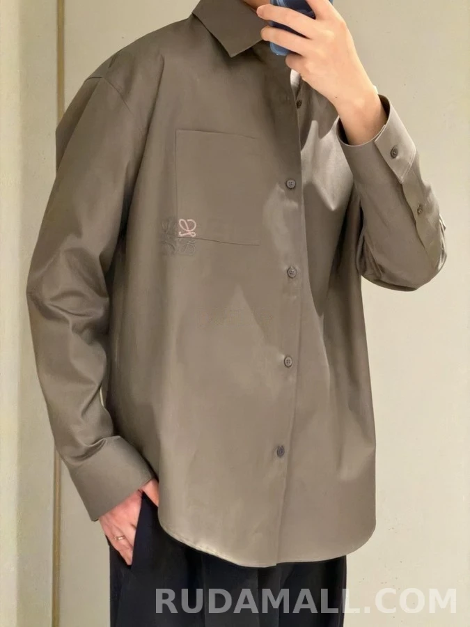 로에베 로에베 카키 투톤 아나그램 자수 셔츠 상세 이미지