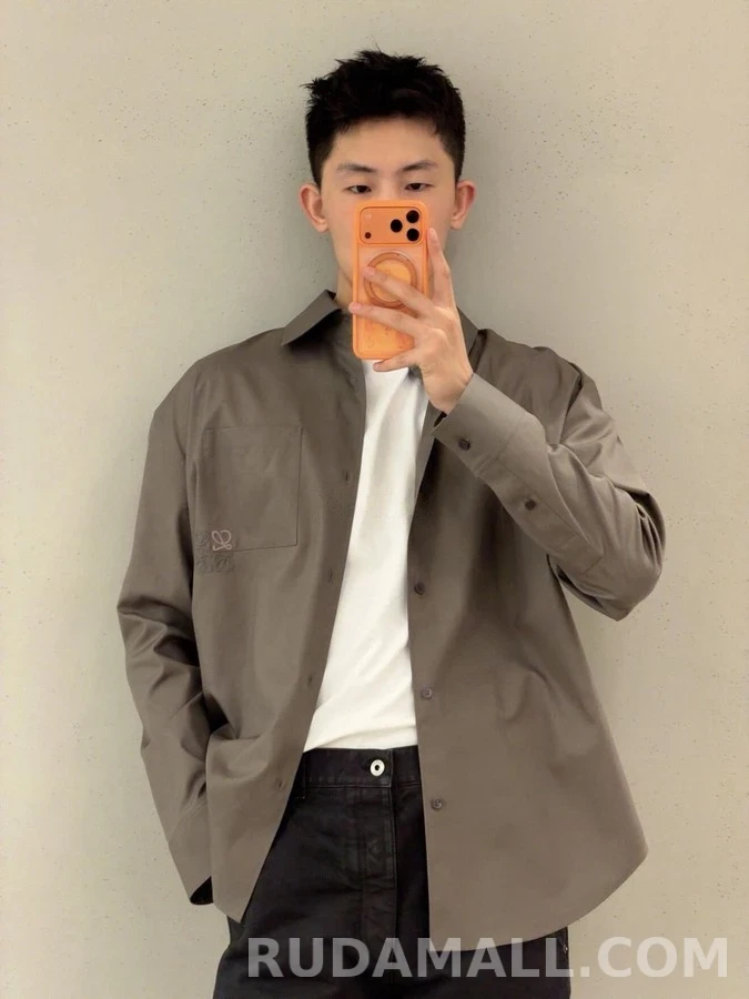 로에베 로에베 카키 투톤 아나그램 자수 셔츠 상세 이미지