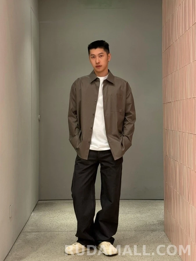 로에베 로에베 카키 투톤 아나그램 자수 셔츠 상세 이미지