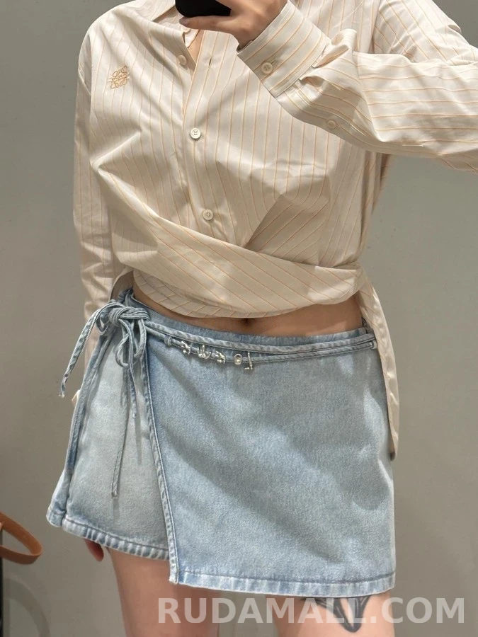 로에베 로에베 Anagram 자수 스트라이프 타이 셔츠 상세 이미지
