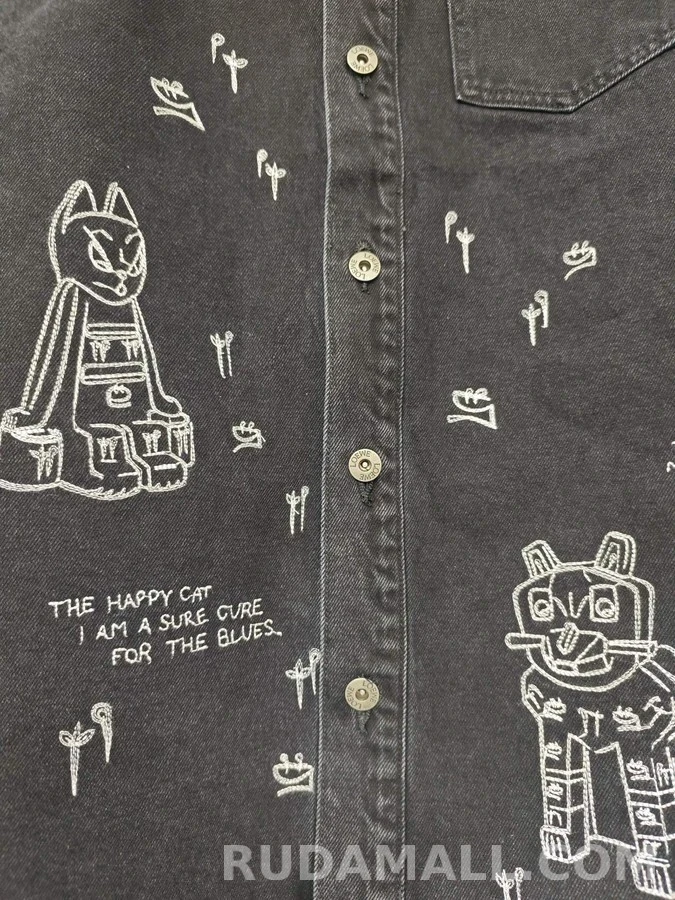 로에베 로에베 Louis Wain 고양이 자수 데님 셔츠 상세 이미지