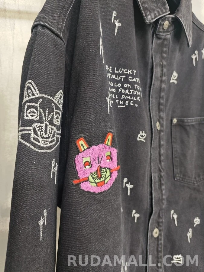 로에베 로에베 Louis Wain 고양이 자수 데님 셔츠 상세 이미지