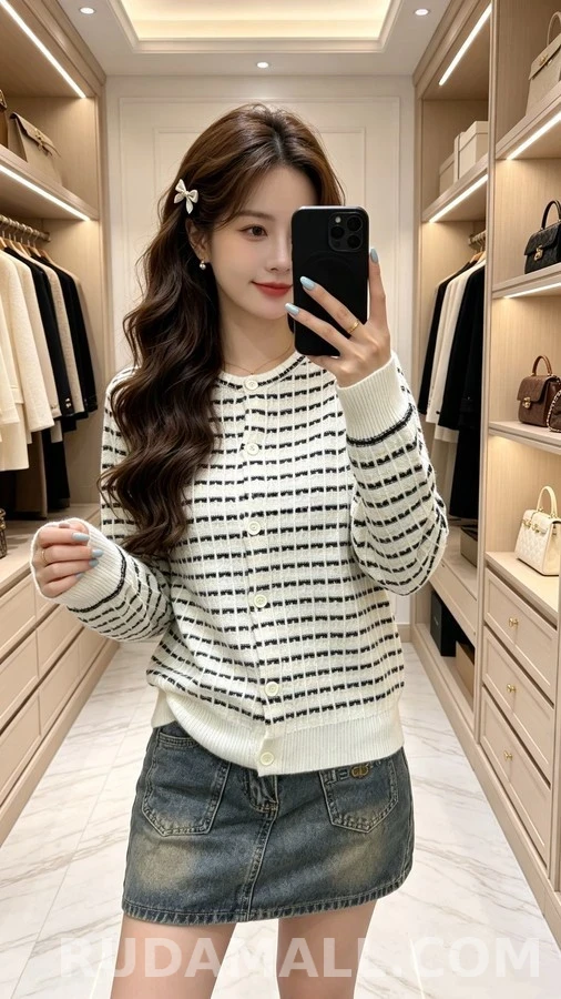 루이비통 루이비통 가로 체크 패턴 레터링 가디건 상세 이미지