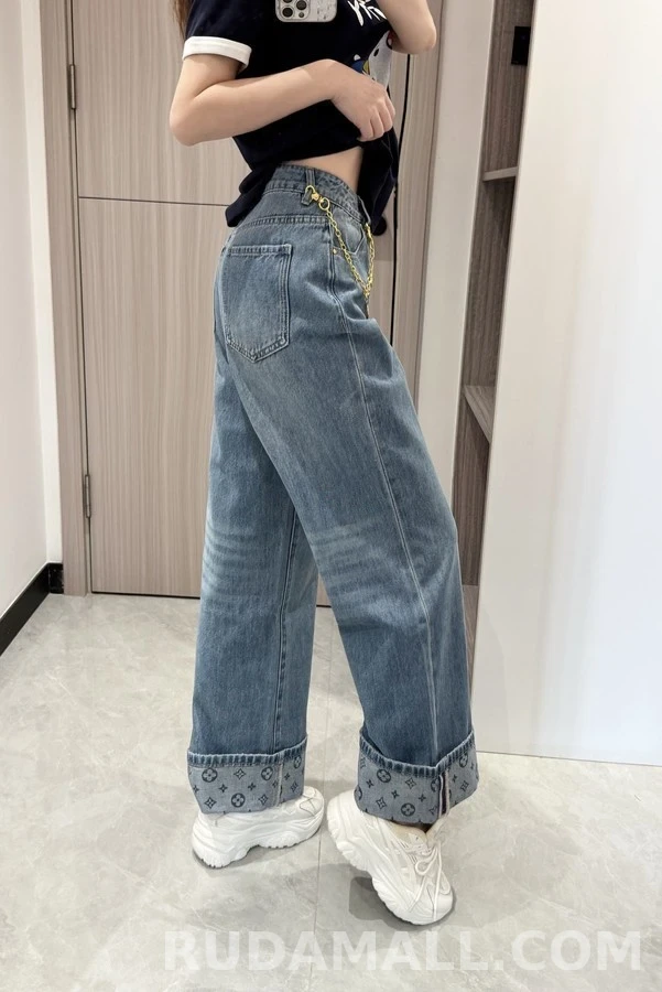 루이비통 루이비통 금속 네잎클로버 하이웨이스트 와이드 데님 팬츠 상세 이미지