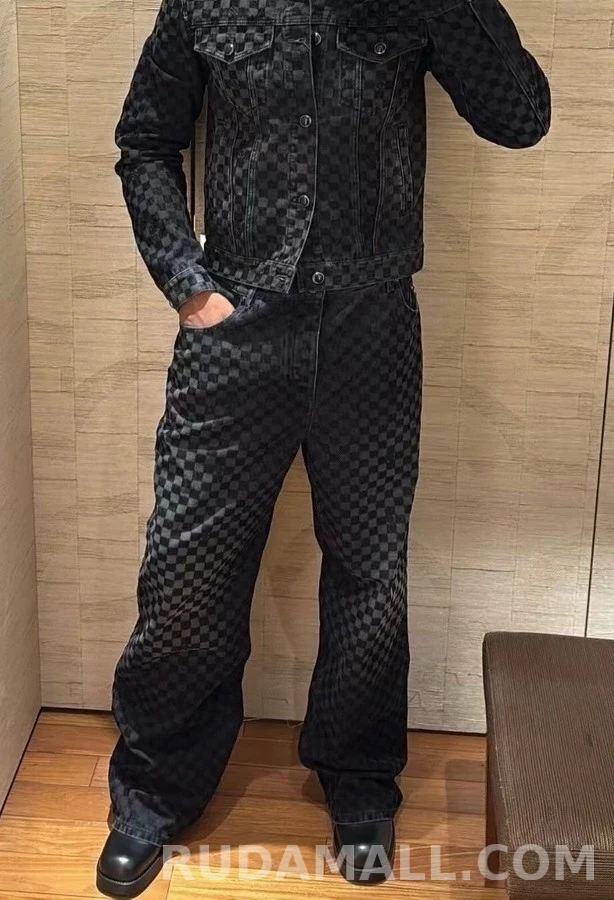 루이비통 루이비통 다미에 플록 와이드 데님 팬츠 상세 이미지