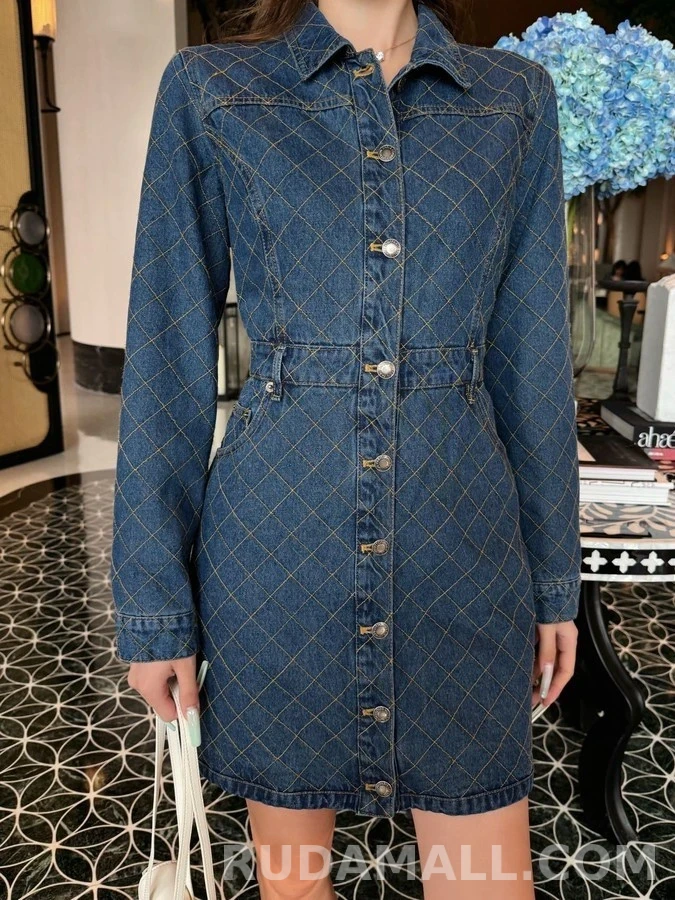 루이비통 루이비통 데님 퀼팅 버튼 원피스 상세 이미지