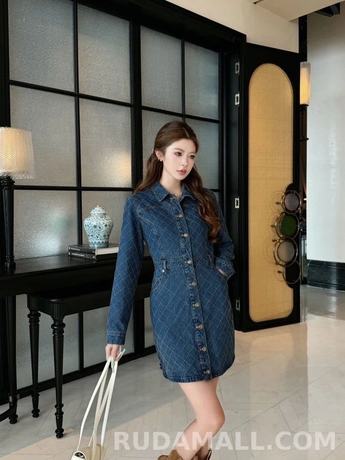 루이비통 루이비통 데님 퀼팅 버튼 원피스 상세 이미지