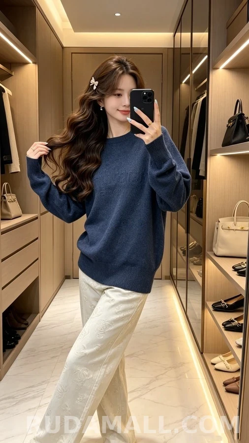 루이비통 루이비통 동색 로고 자수 라운드넥 니트 상세 이미지